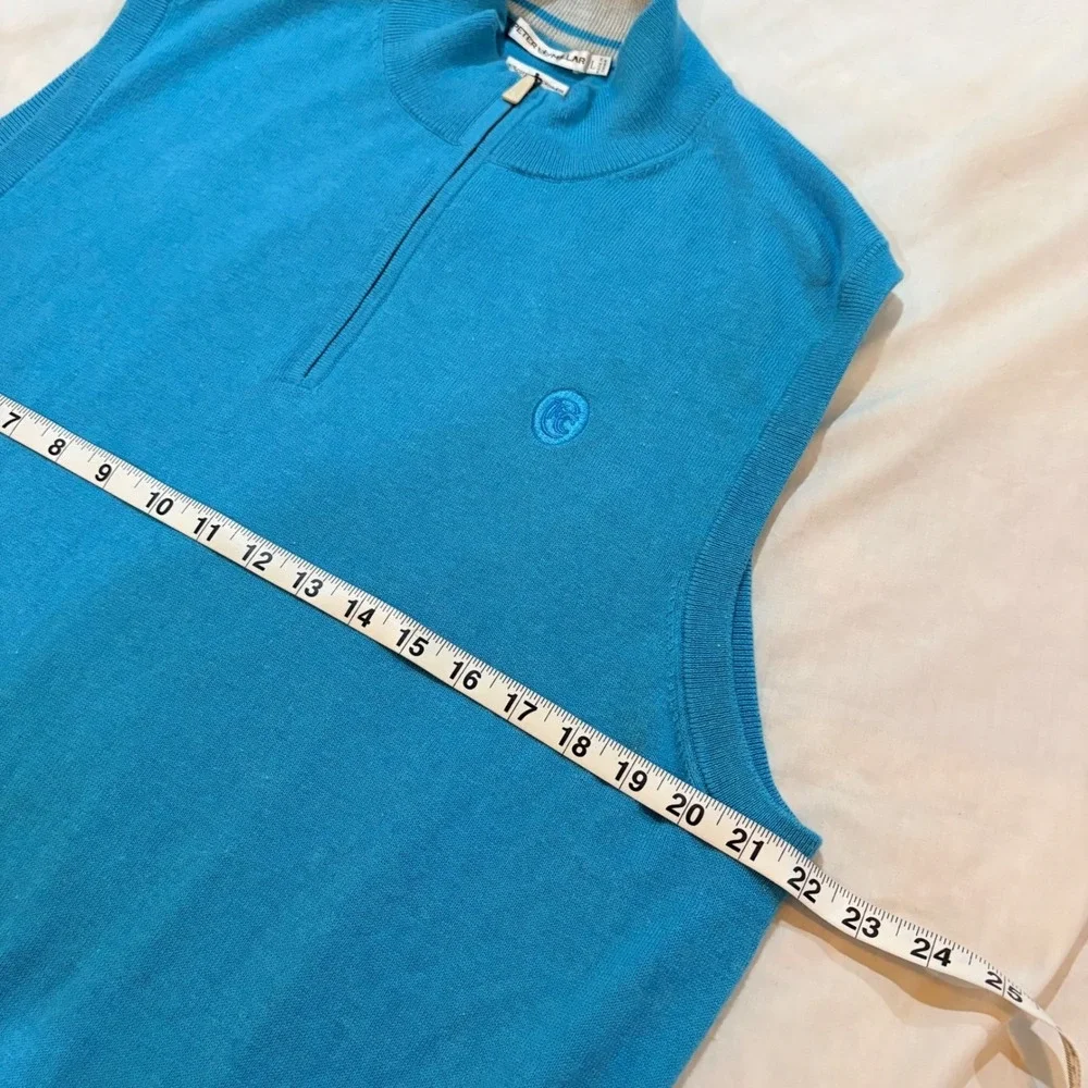 Peter Millar Mens Blue Cotton Cashmere Quarter Zip Sweater Vest Large Golf‎ Logo